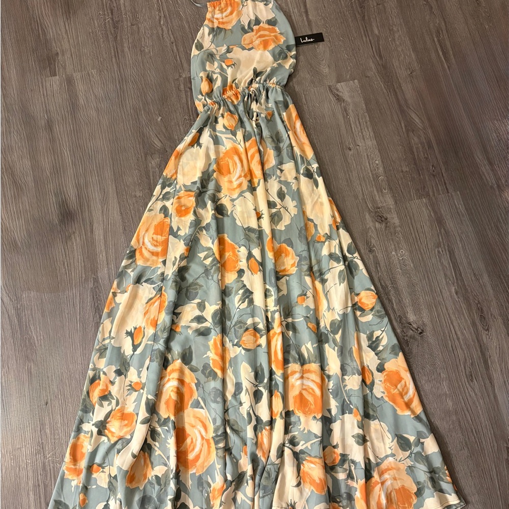 Lulu's Orange and Blue Floral Maxi Dress